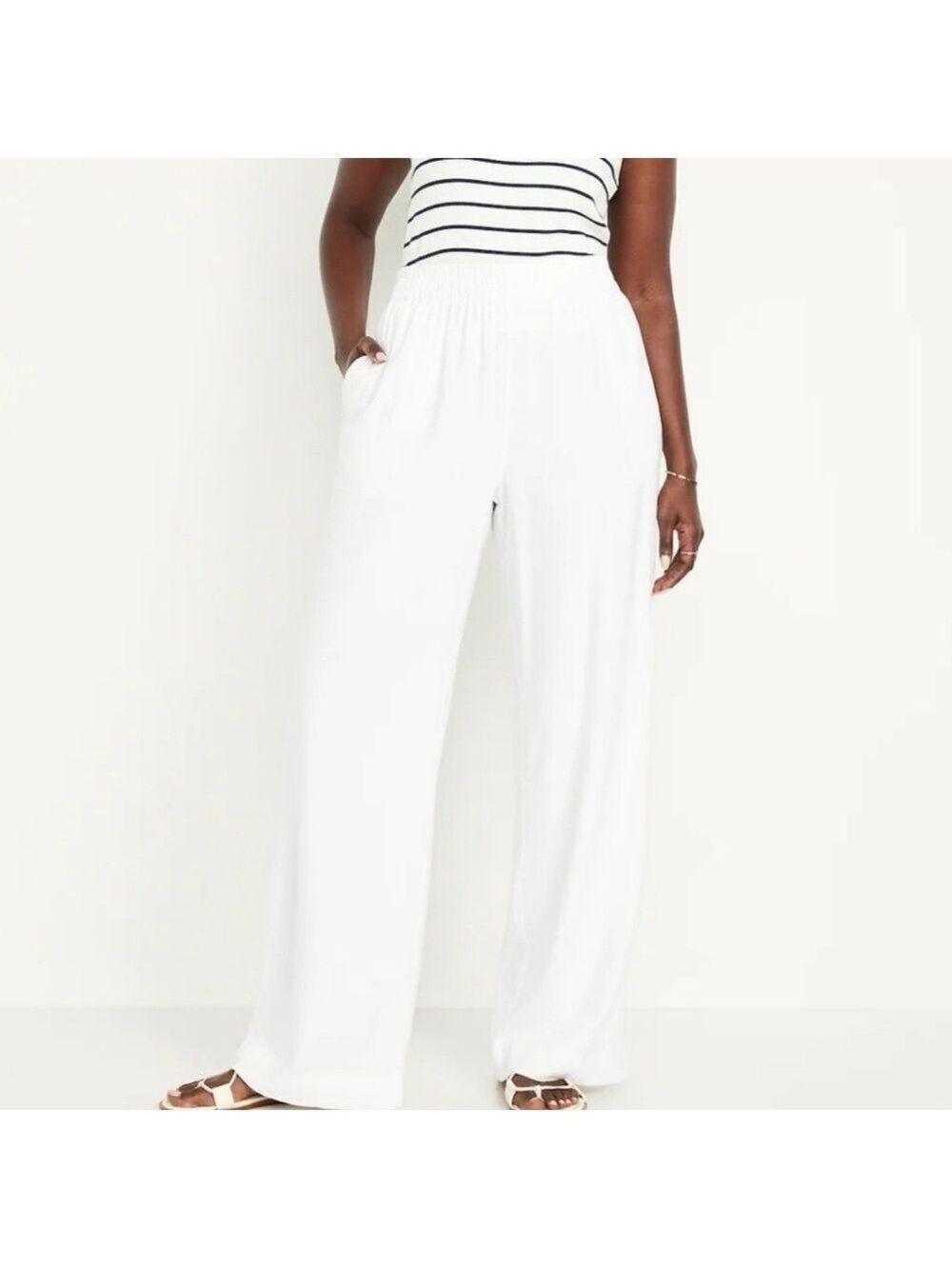 Old Navy High-Waist Wide-Leg Linen Blend Lagenlook Beachy Pull-On Pants XXL Tall